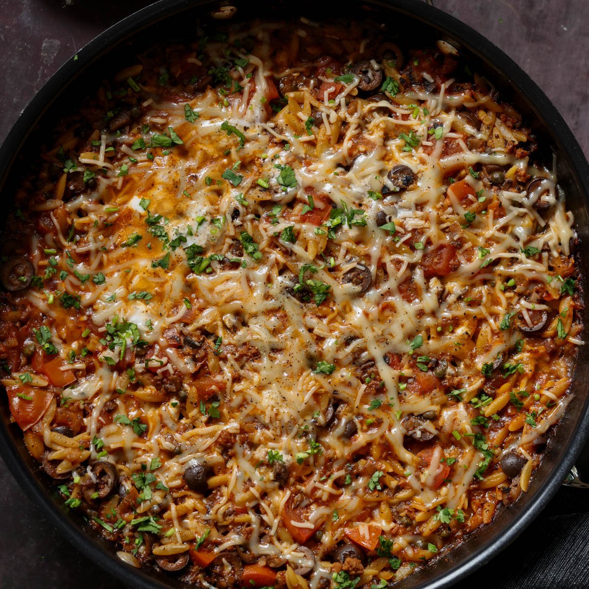 Orzo Puttanesca (soy-free, nut-free, gluten-free options)