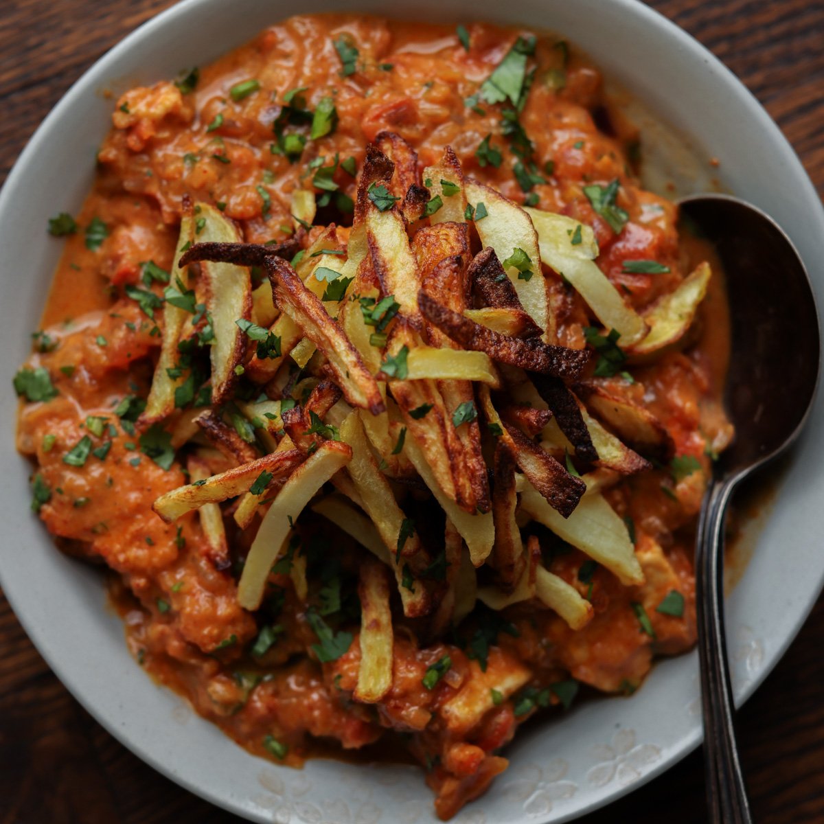 Salli Boti (Western Indian Meat Curry with Crispy Potatoes)